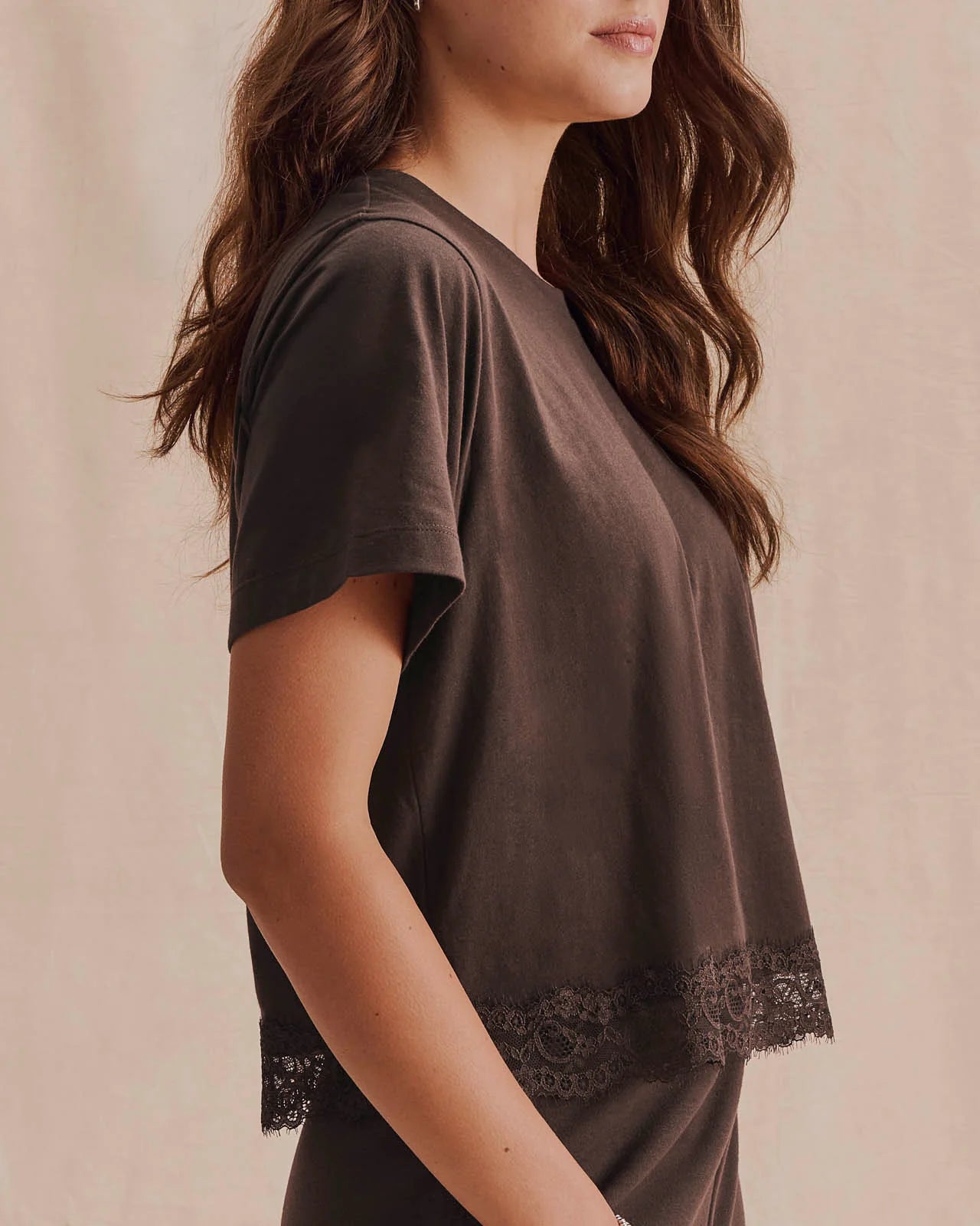 Lainey Lace Trim SS Tee by Splendid | Java