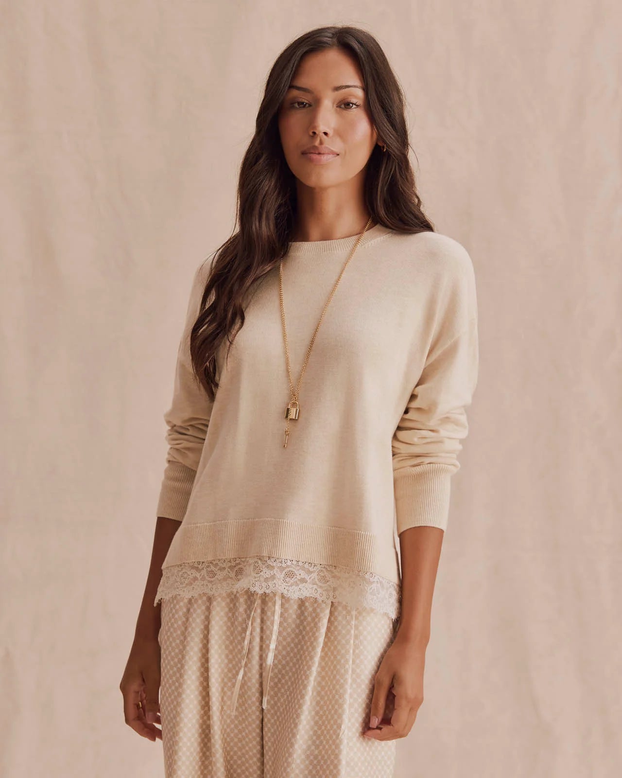 Georgie Lace Trim Pullover by Splendid | Wheat Heather
