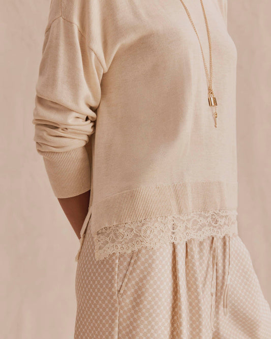Georgie Lace Trim Pullover by Splendid | Wheat Heather