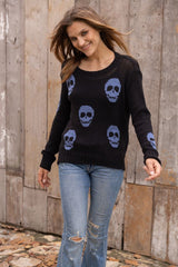 Multiple Skulls Cotton Crew by Wooden Ships | Black/Denim Heather