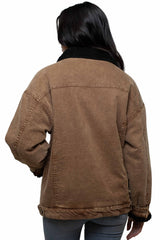 Sherpa Lined Trucker Jacket in Caramel, back
