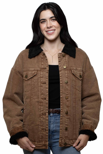 Sherpa Lined Trucker Jacket by Scully Leather | Caramel