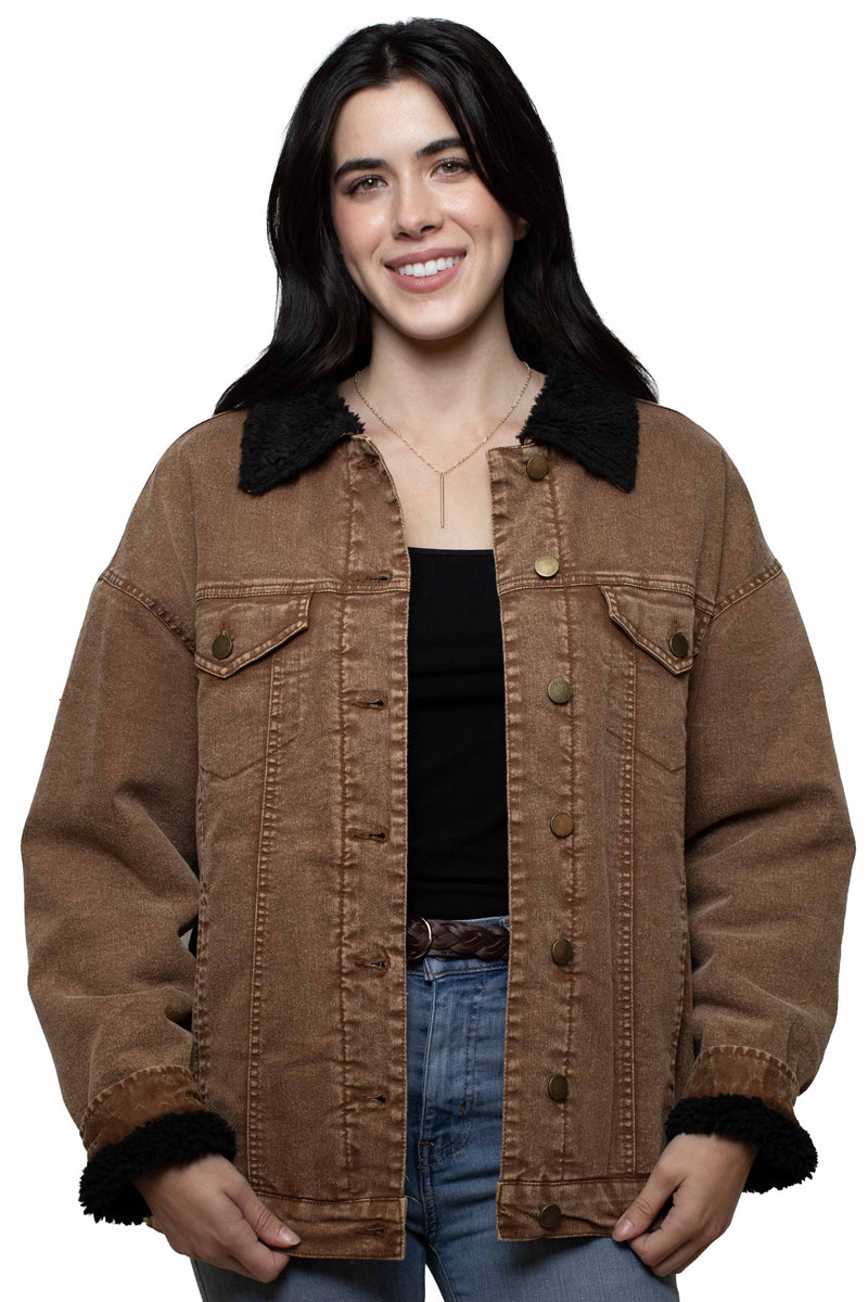 Sherpa Lined Trucker Jacket by Scully Leather | Caramel