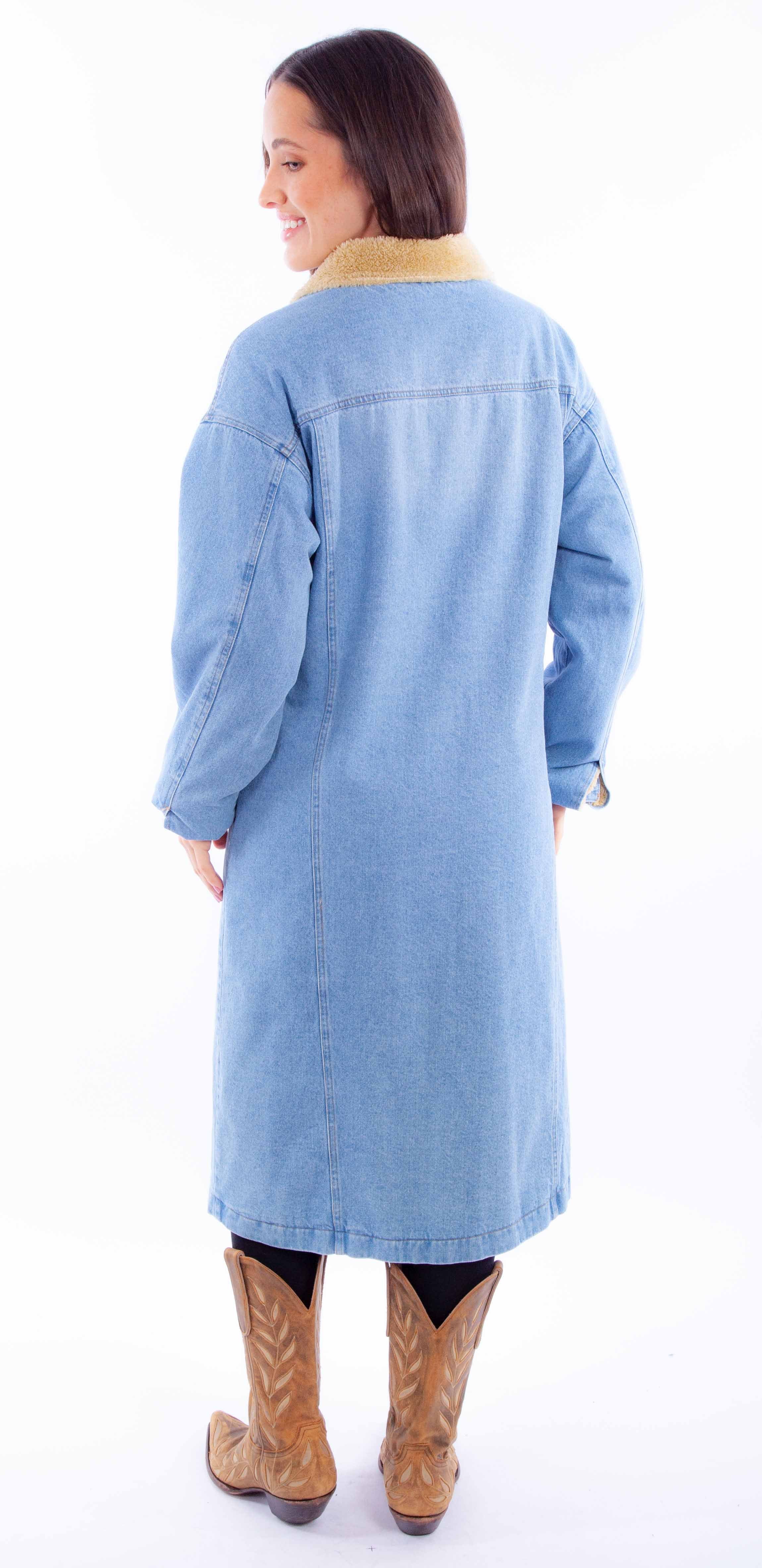 Long Sherpa Lined Denim Jacket, back