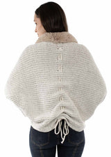 Lace Up Back Cardigan in Ivory, three-quarter back view