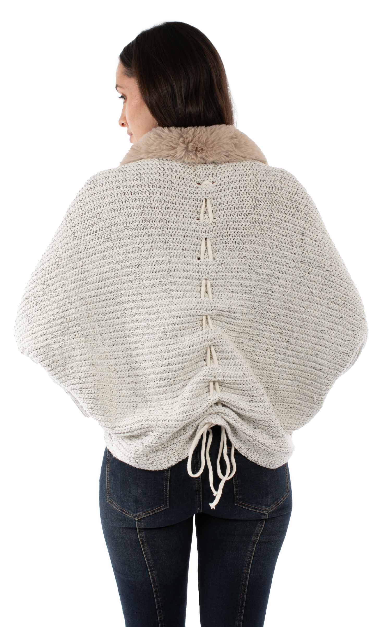 Lace Up Back Cardigan in Ivory, lace-up back