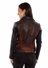 Lambskin Colorblock Moto Jacket in Vintage Brown, back
