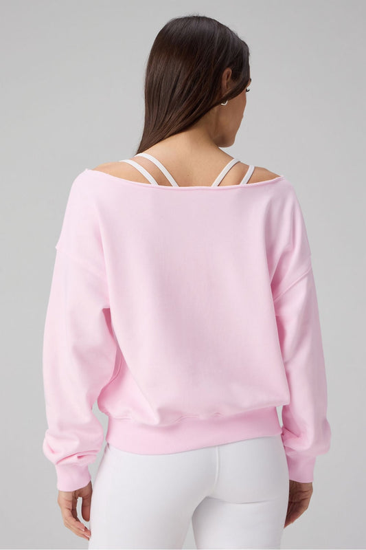Year Round Terry Off Shoulder Sweatshirt by Fabletics | Soft Pink
