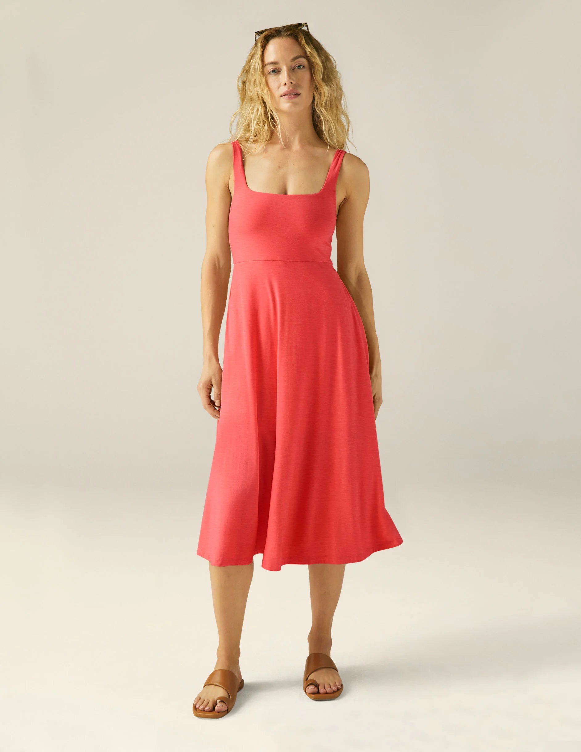 Featherweight at the Ready Square Neck Dress Coral Glow Hthr