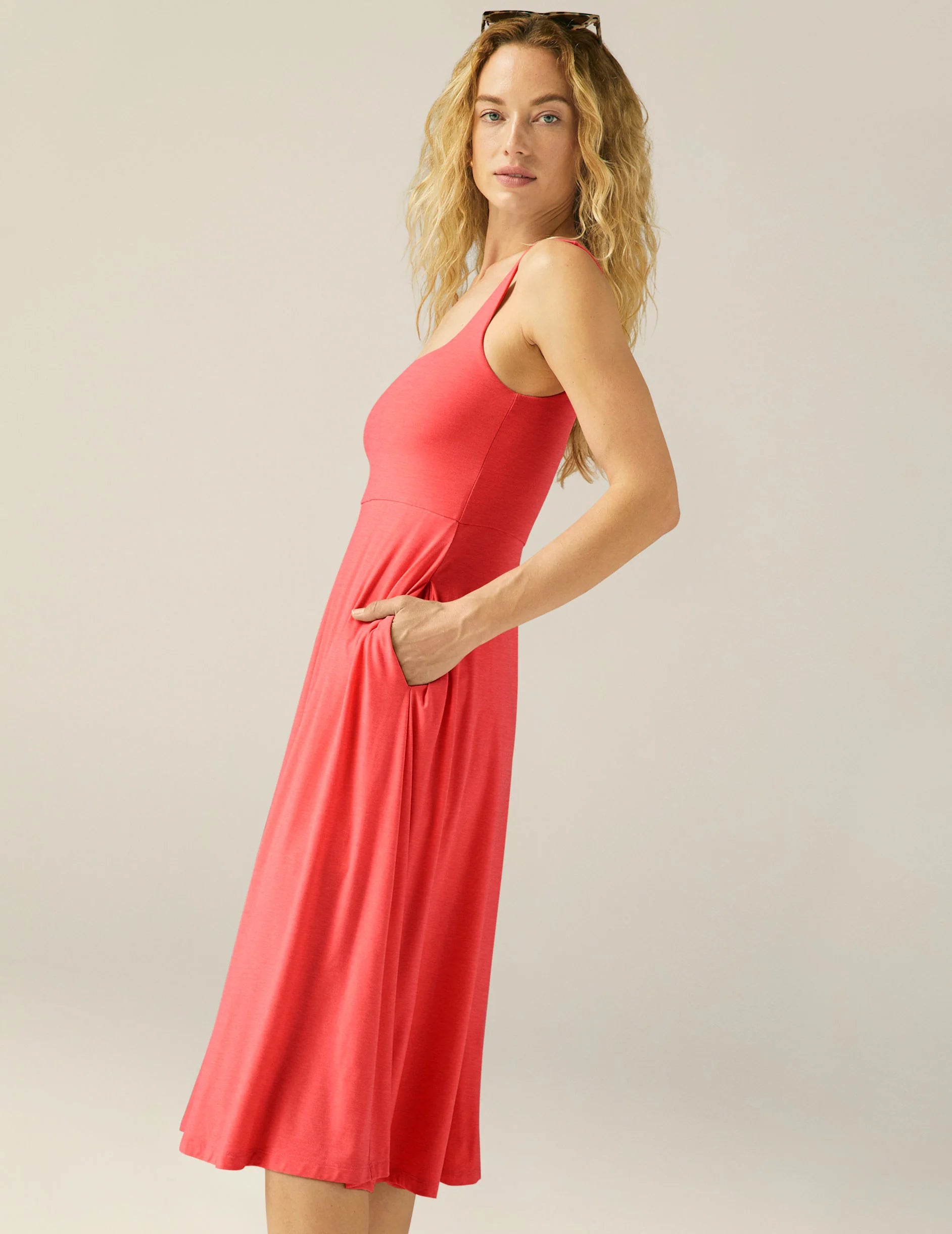 Featherweight at the Ready Square Neck Dress Coral Glow Hthr