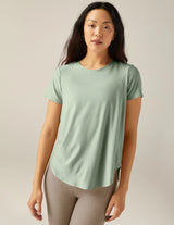 Featherweight on the Down Low Tee by Beyond Yoga | Minty Slate Heather