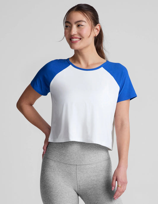 Featherweight Colorblock Tee by Beyond Yoga | Cloud White/Court Blue - Zen&Zip