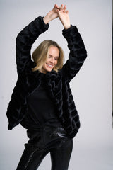 Lela OS plush jacket stand collar detail