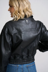 Marcia OS Relaxed Leather Jacket by Mauritius | Black