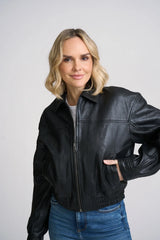 Marcia OS Relaxed Leather Jacket by Mauritius | Black