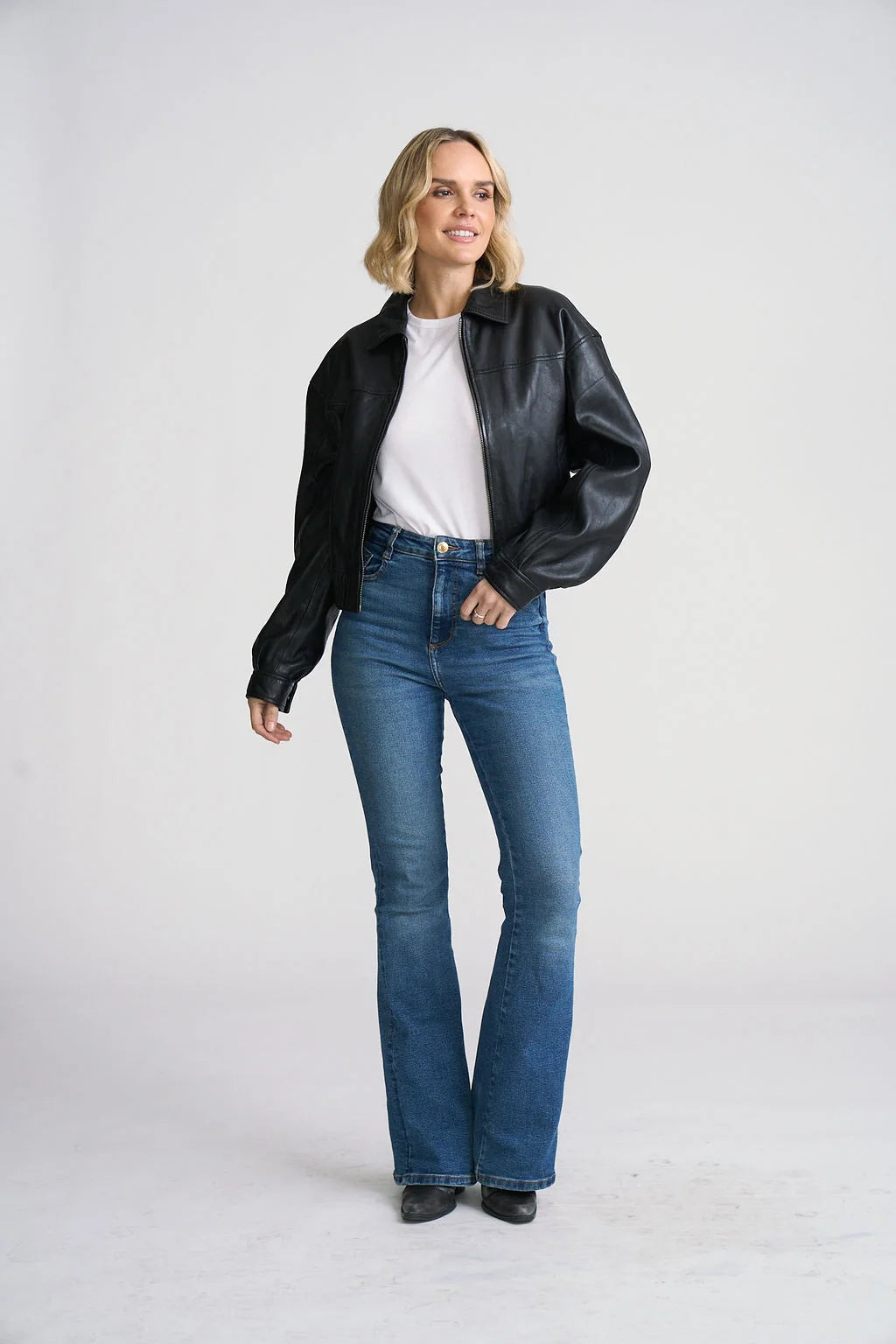 Marcia OS Relaxed Leather Jacket by Mauritius | Black