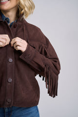 Melissa OS suede shirt jacket, back view