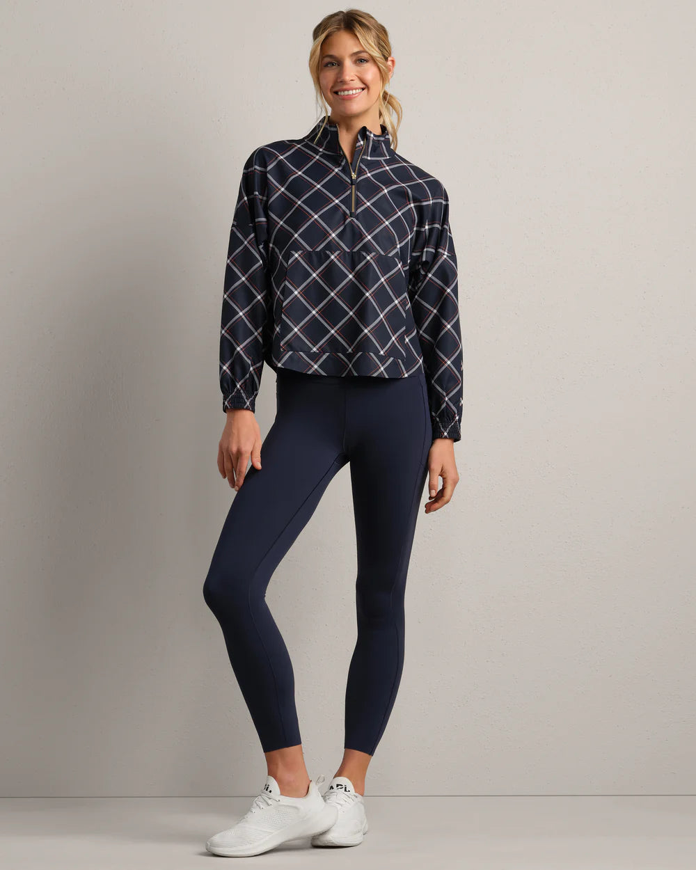 Mirage Printed Anorak by Rhone | Navy Blue Windowpane