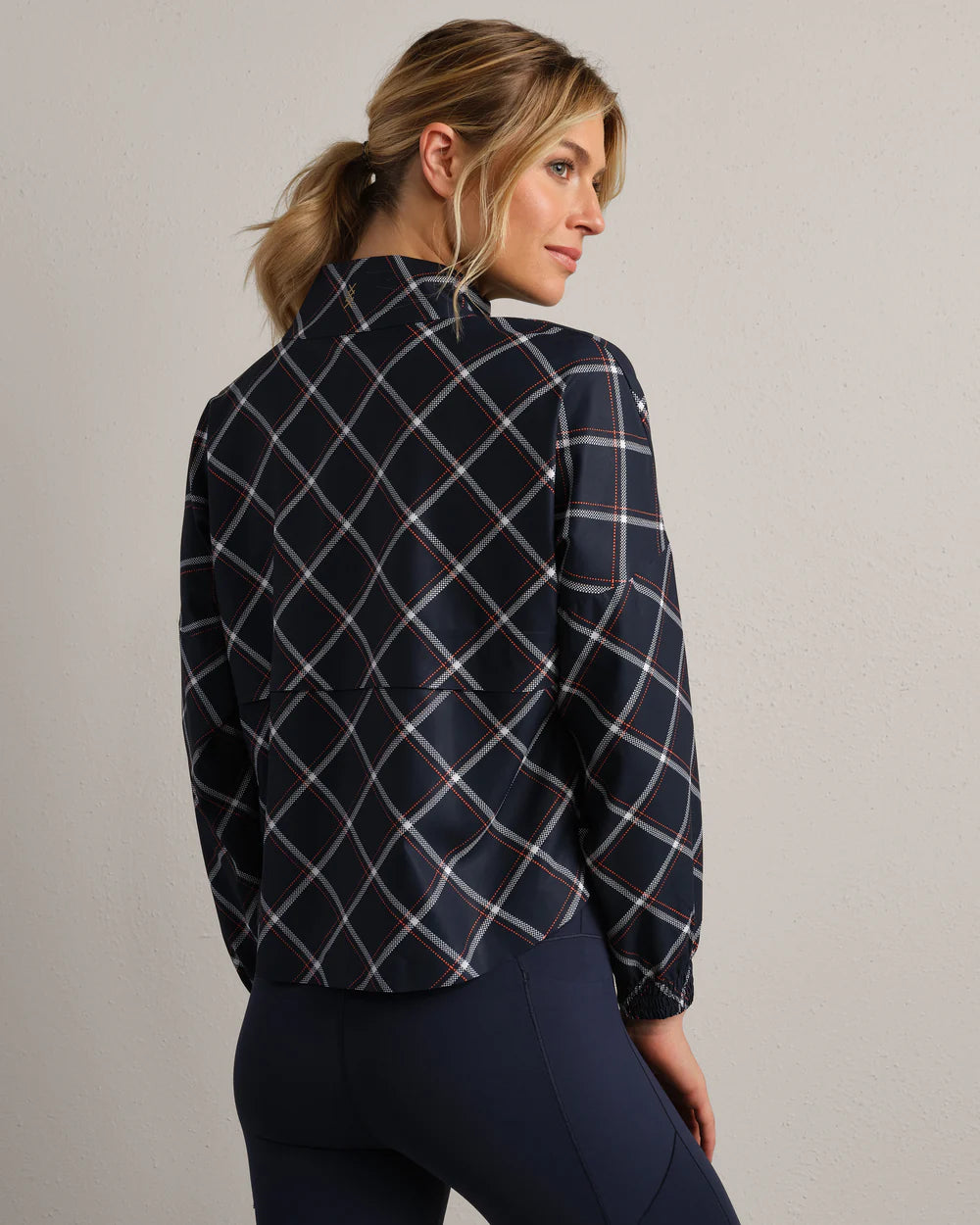 Mirage Printed Anorak by Rhone | Navy Blue Windowpane