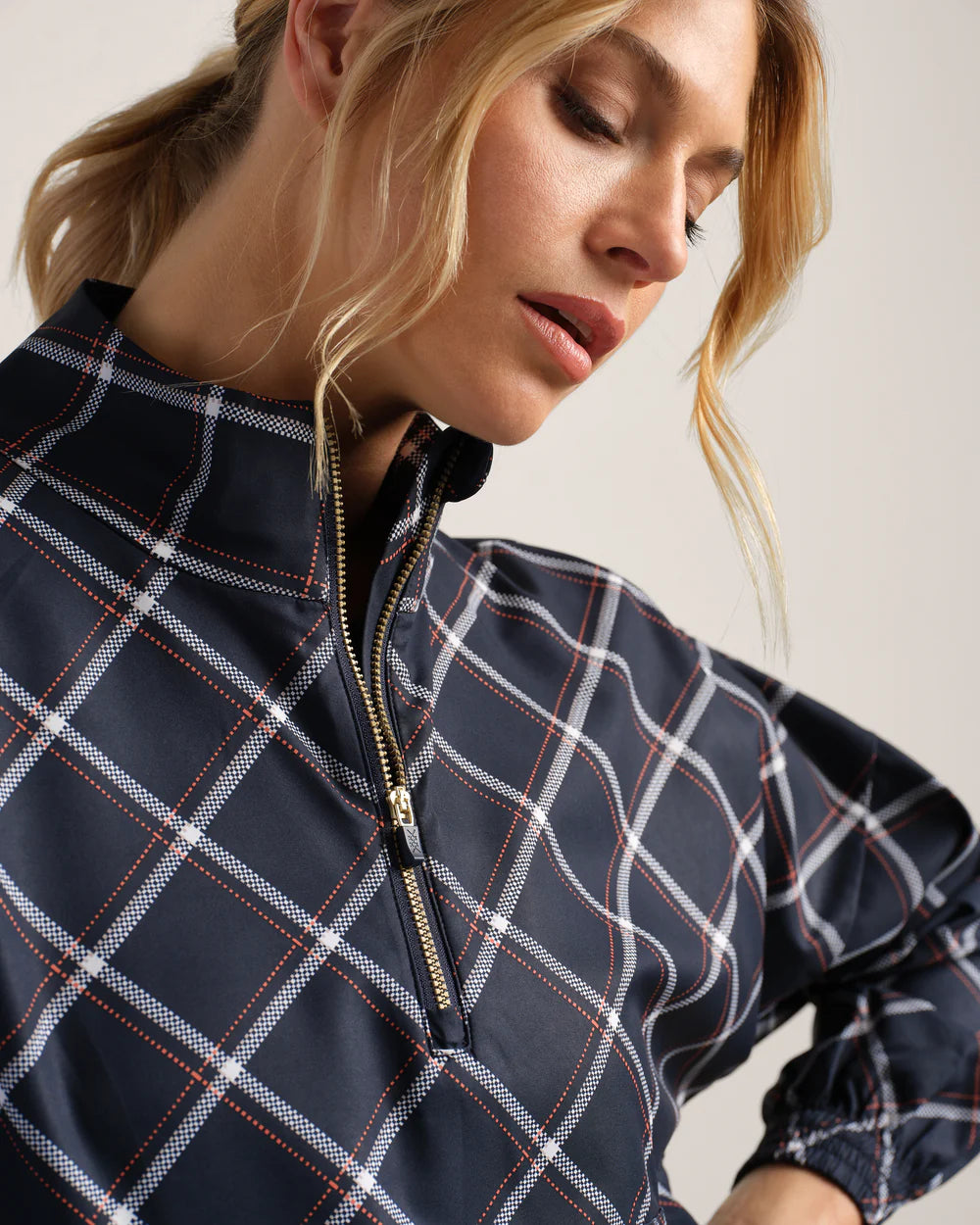 Mirage Printed Anorak by Rhone | Navy Blue Windowpane