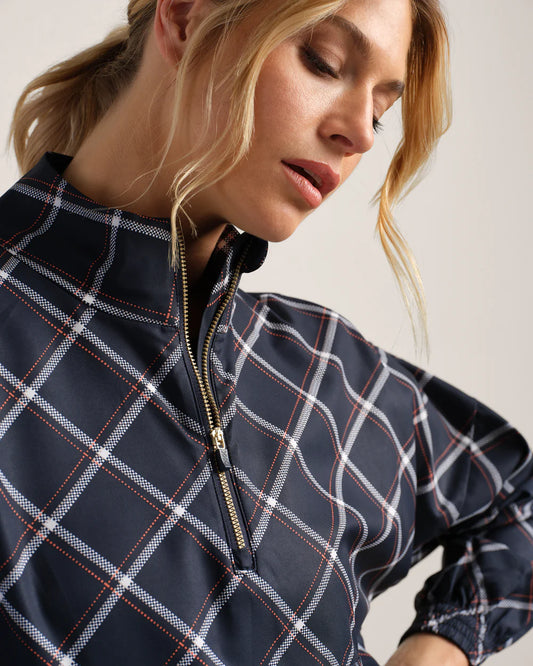 Mirage Printed Anorak by Rhone | Navy Blue Windowpane