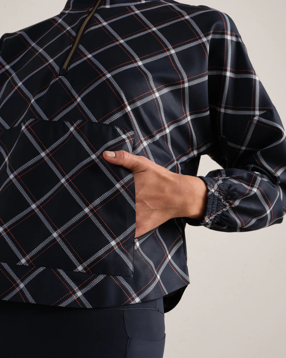 Mirage Printed Anorak by Rhone | Navy Blue Windowpane