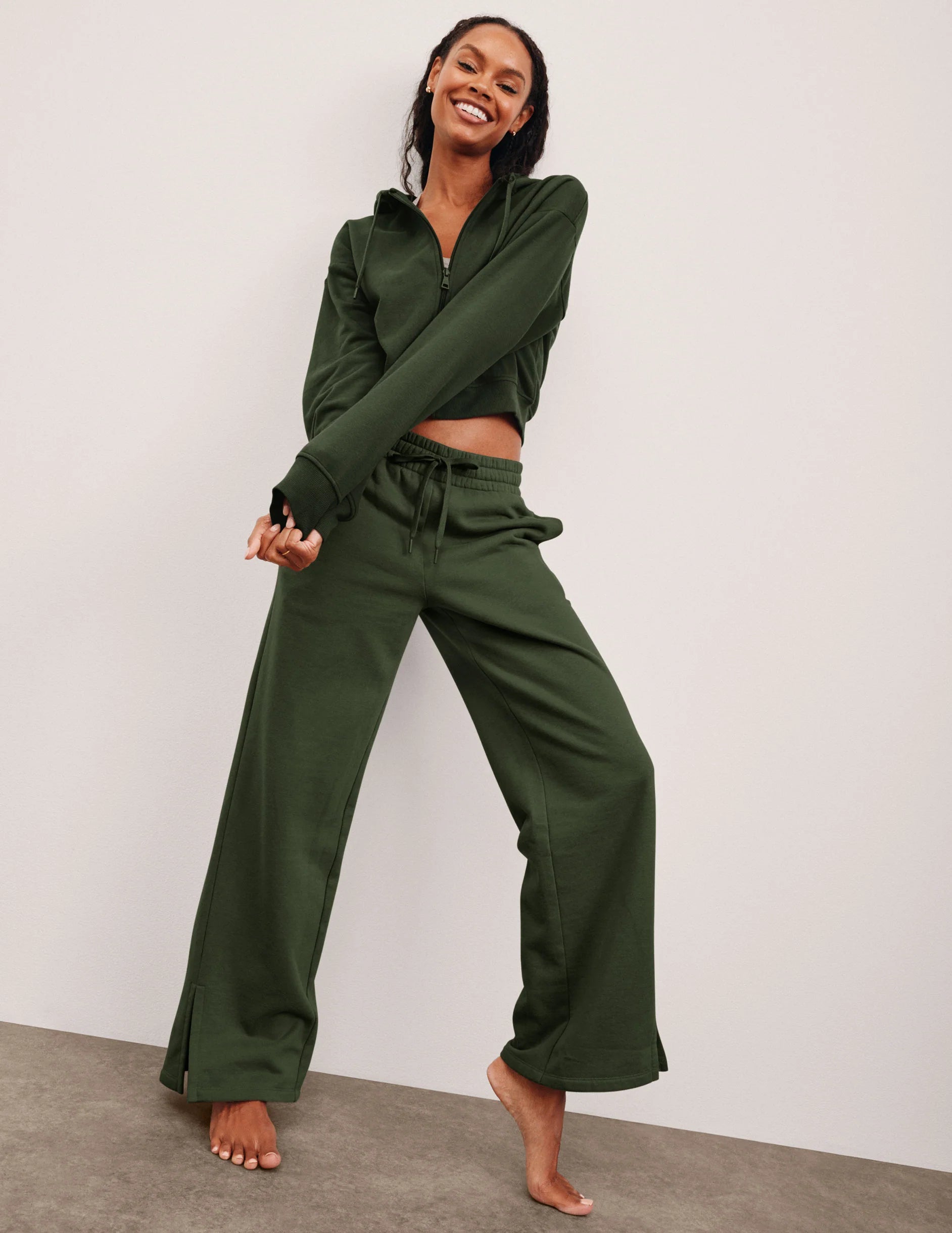 Luxefleece Side Slit Wide Leg Pant by Beyond Yoga | Dark Olive