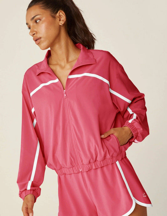 Go Retro Jacket by Beyond Yoga | Pink Horizon/True White - Zen&Zip
