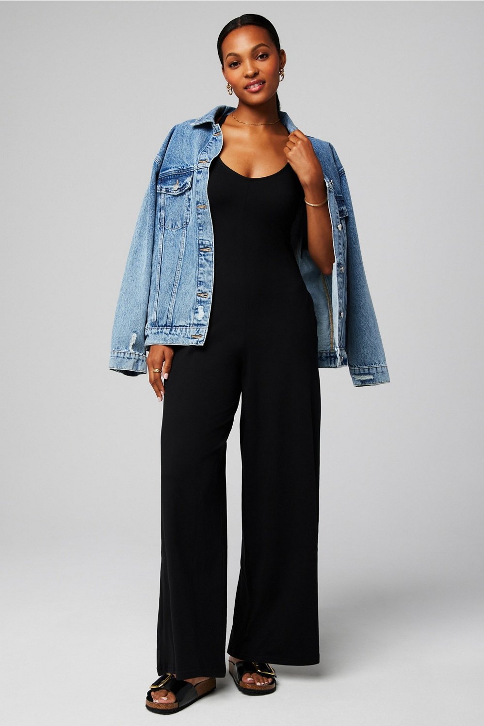 Cloud Jersey Wide Leg Onesie by Fabletics | Black