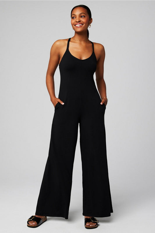 Cloud Jersey Wide Leg Onesie by Fabletics | Black