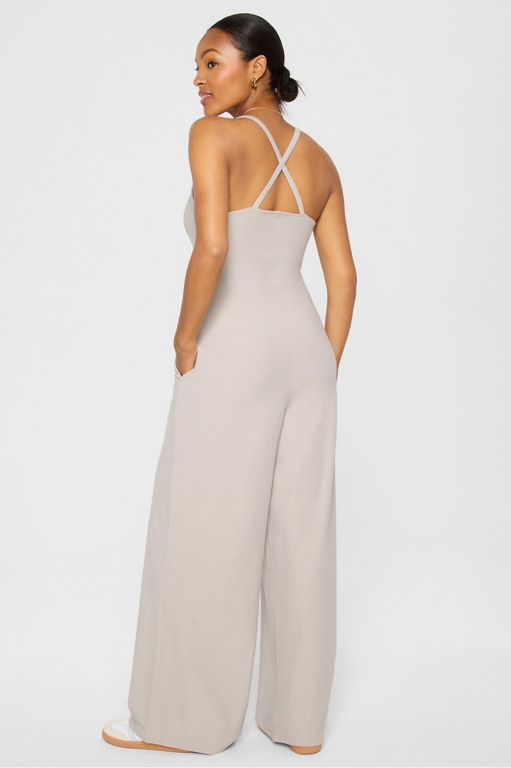 Cloud Jersey Wide Leg Onesie by Fabletics | Light Sand Heather