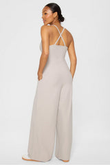 Cloud Jersey Wide Leg Onesie by Fabletics | Light Sand Heather