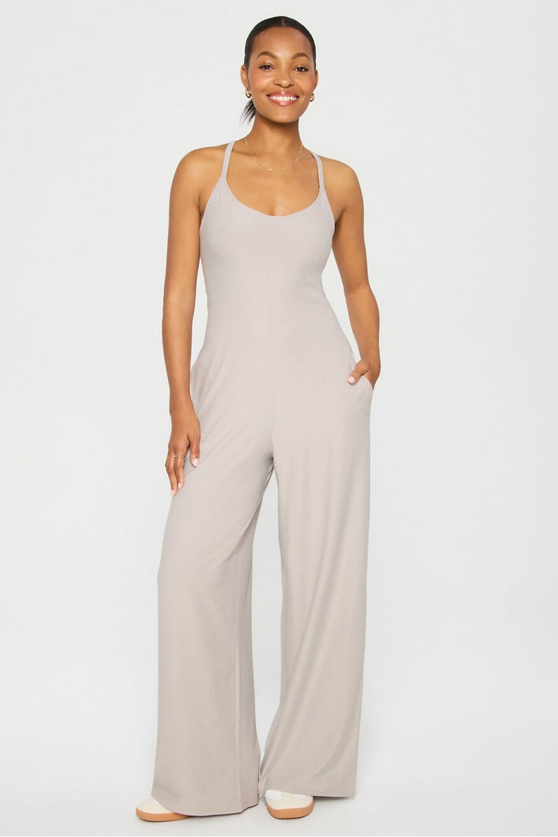 Cloud Jersey Wide Leg Onesie by Fabletics | Light Sand Heather