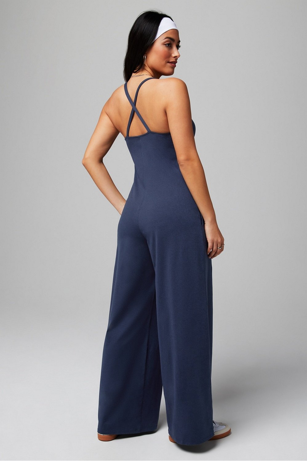 Cloud Jersey Wide Leg Onesie by Fabletics | Deep Navy Heather