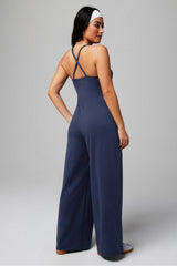 Cloud Jersey Wide Leg Onesie by Fabletics | Deep Navy Heather