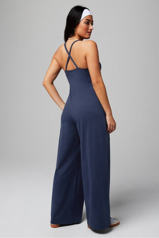 Cloud Jersey Wide Leg Onesie by Fabletics | Deep Navy Heather