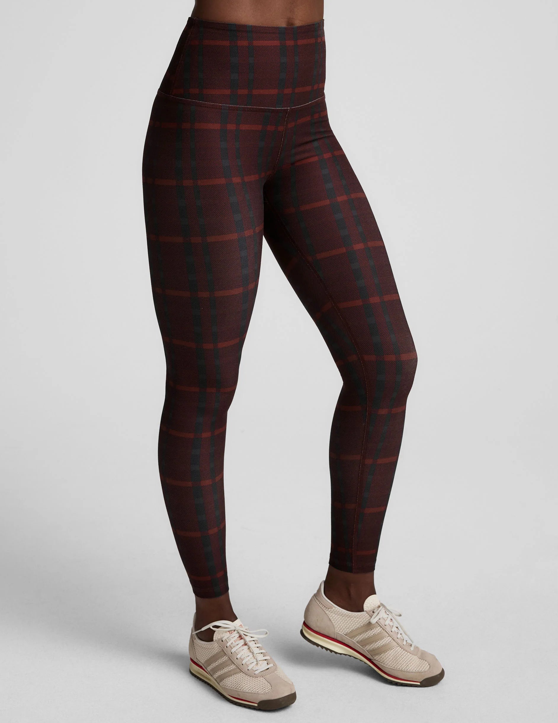 Softmark High Waisted Midi Legging by Beyond Yoga | Dark Cherry Preppy Plaid