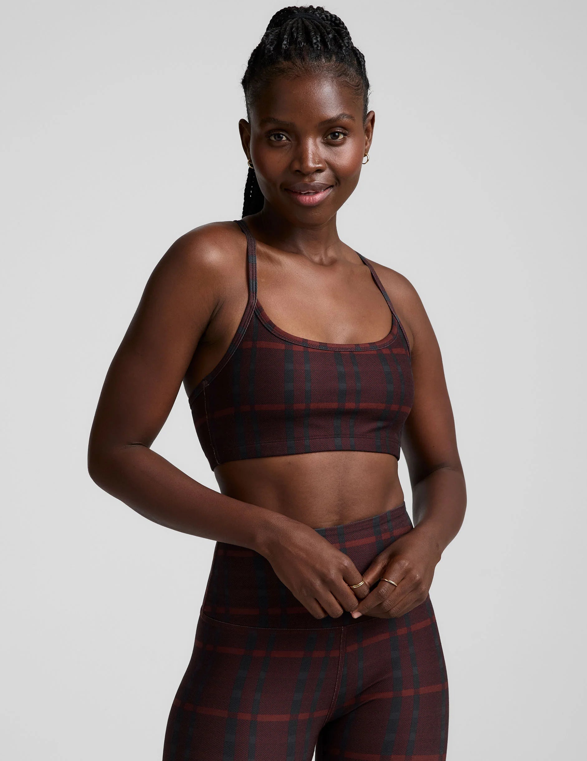 Softmark Slim Racerback Bra by Beyond Yoga | Dark Cherry Preppy Plaid