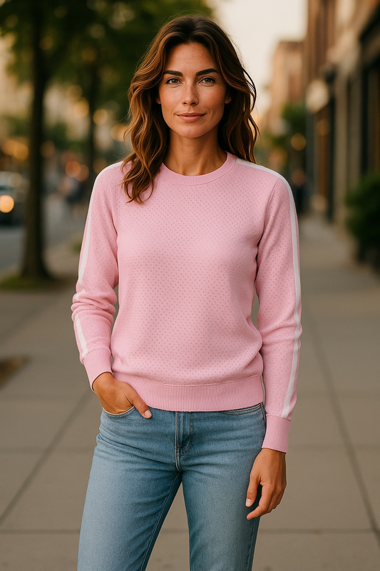 Perforated Crew with Sleeve Stripe by Pure Amici | Petal