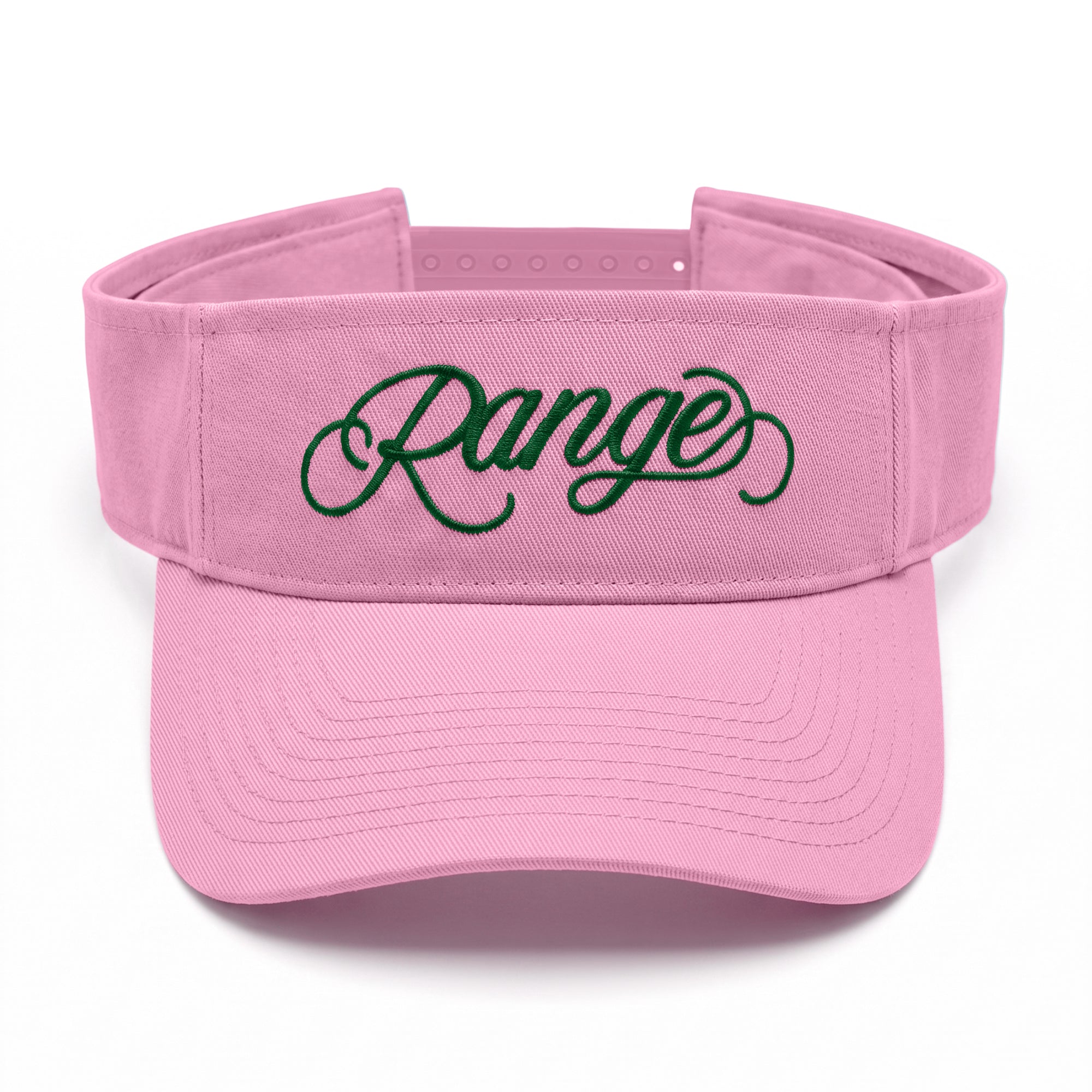 Signature "Range" Script Visor in Pink-a-Boo/Forest Green