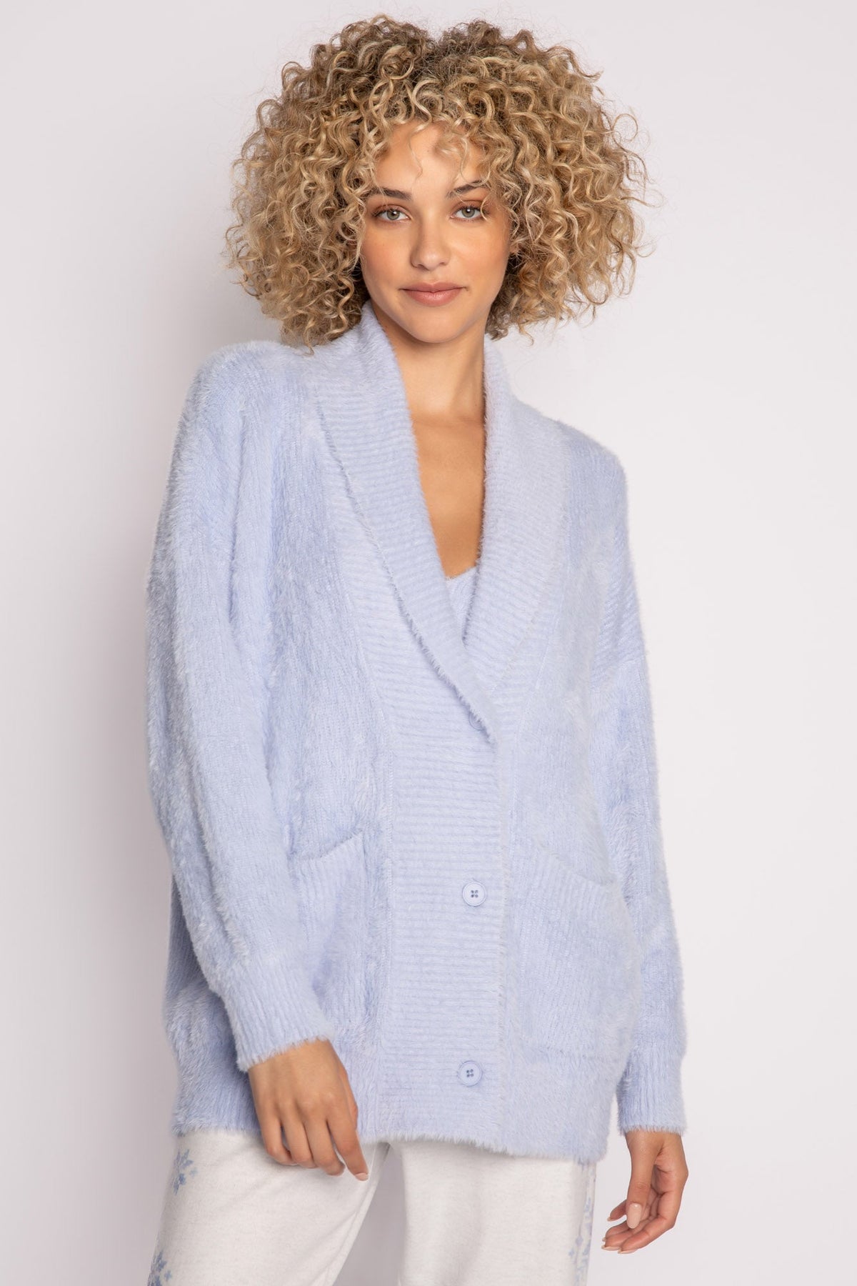 Light blue fuzzy on sale cardigan