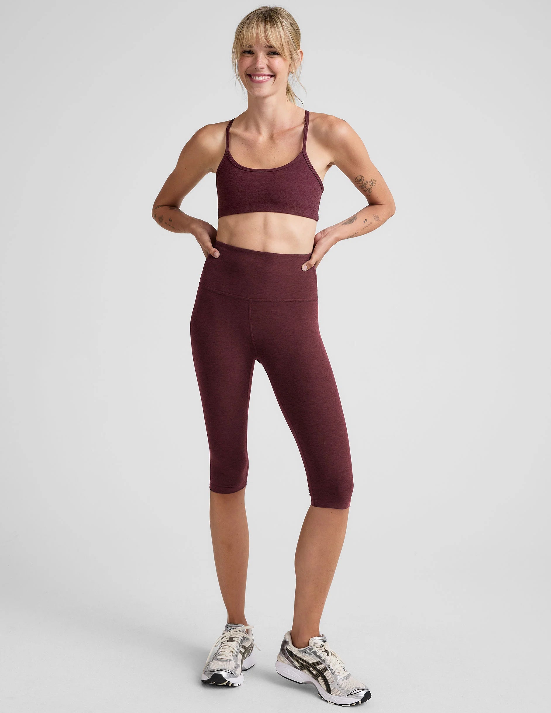 High Waisted Pedal Pusher Legging by Beyond Yoga | Midnight Burgundy Heather