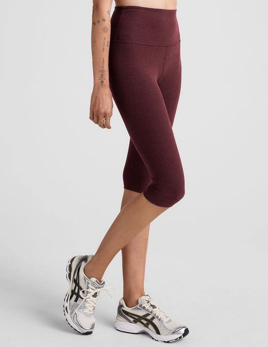 High Waisted Pedal Pusher Legging by Beyond Yoga | Midnight Burgundy Heather