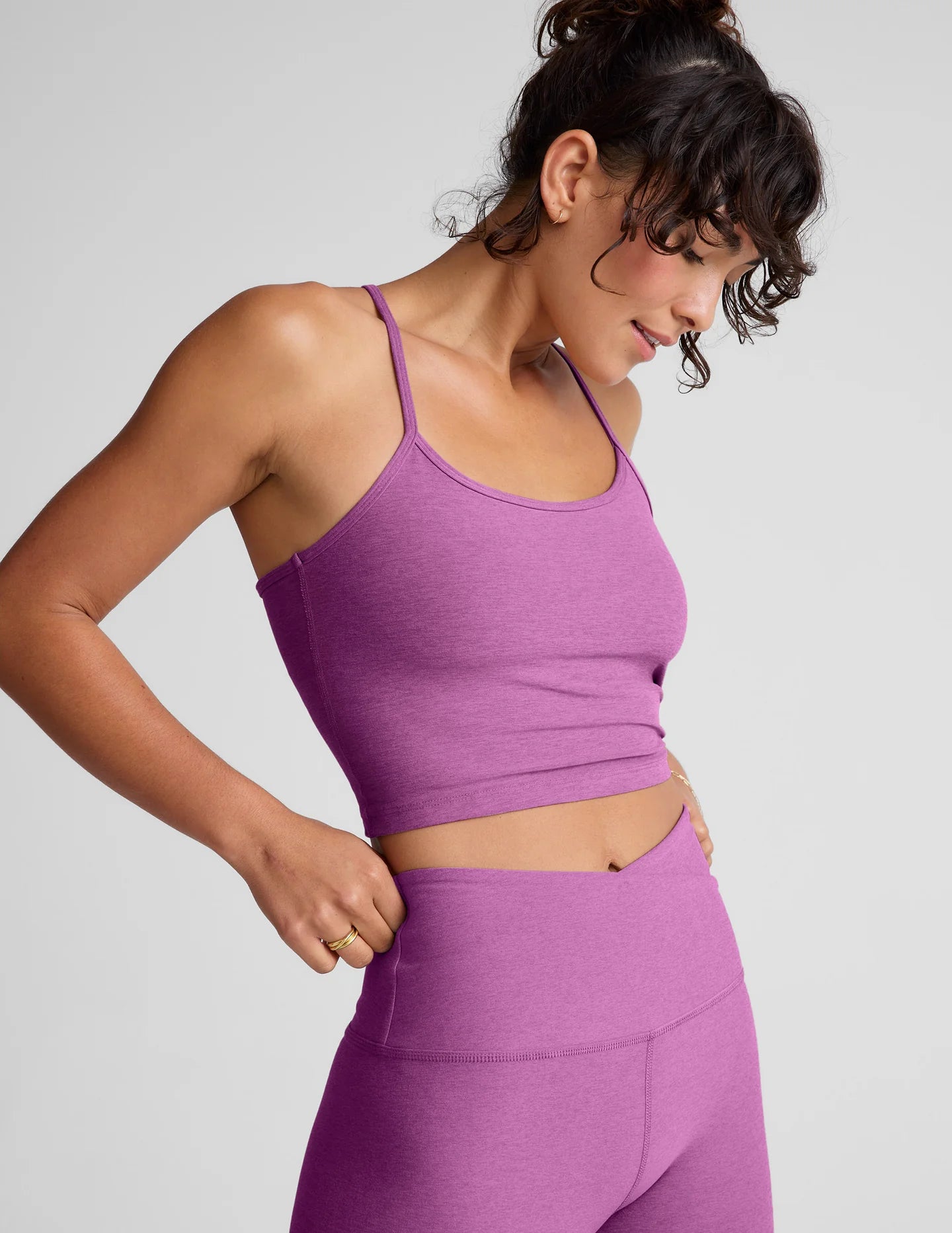 Spacedye Slim Racerback Cropped Tank by Beyond Yoga | Fun Fuchsia Heather