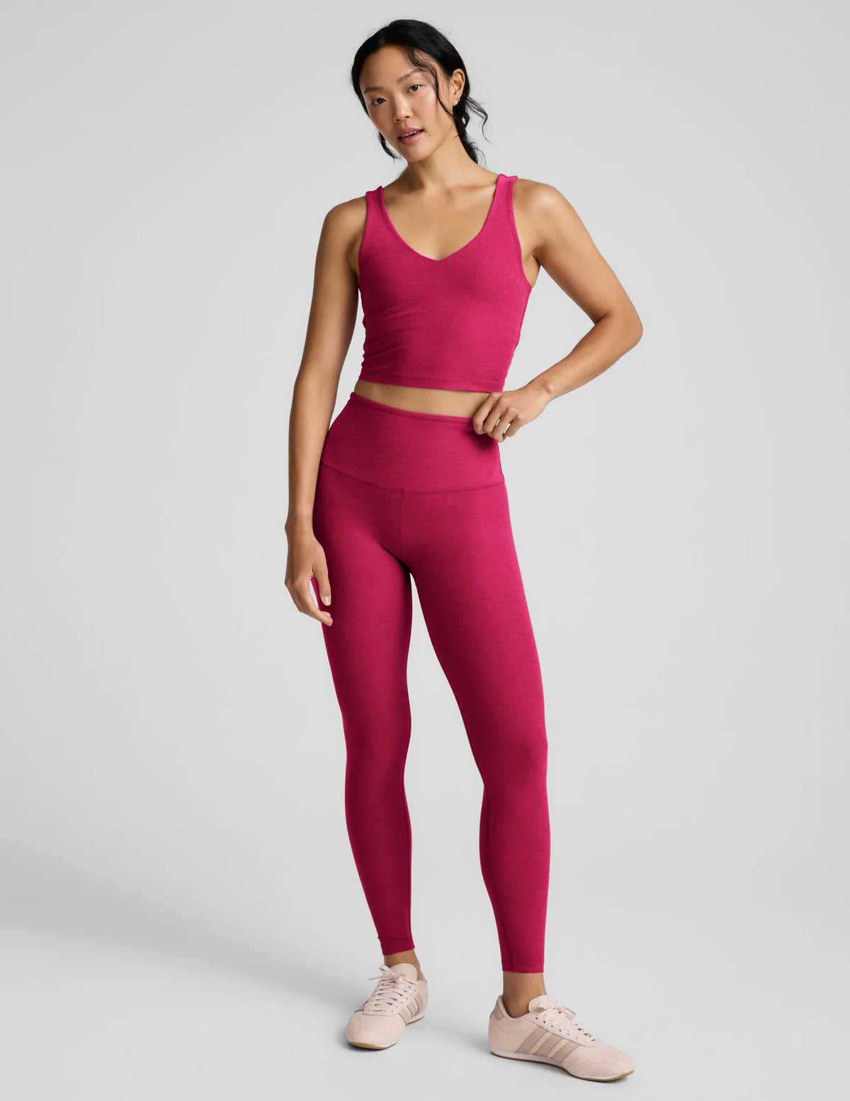 Spacedye Good Day Cropped Tank by Beyond Yoga | Berry Red Heather