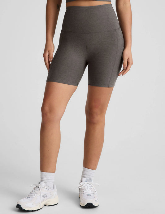 Spacedye Keep Pace Biker Short by Beyond Yoga | True Gray Heather