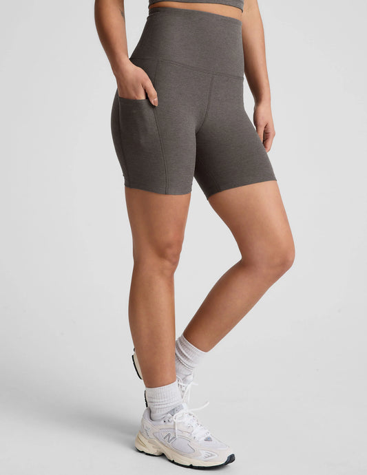 Spacedye Keep Pace Biker Short by Beyond Yoga | True Gray Heather