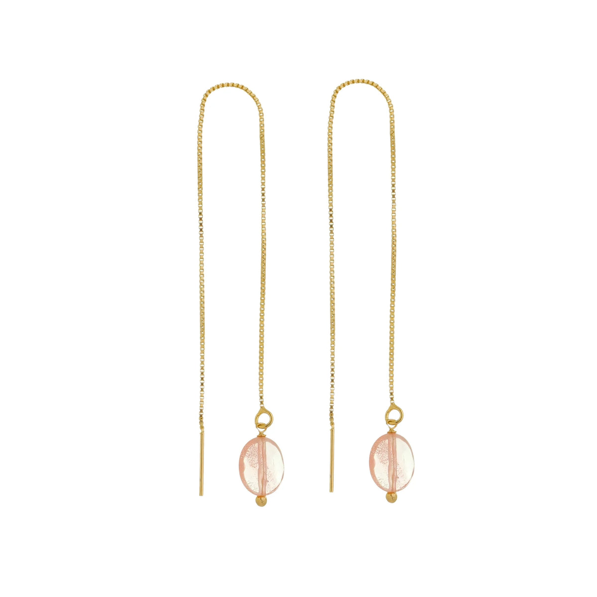 Cherry Quartz Drop Thread Earrings by Sai Brazil | 18k Gold Plated