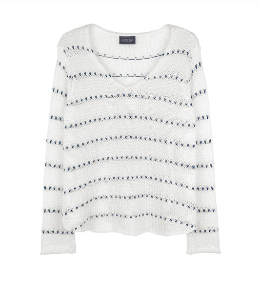 Shirt Tail Jacquard V Cotton by Wooden Ships | Breaker White/Highline Blue - Zen&Zip