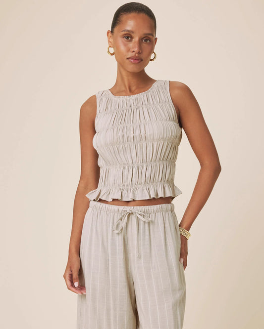 Bianca Smocked Tank by Splendid | Light Fawn/White